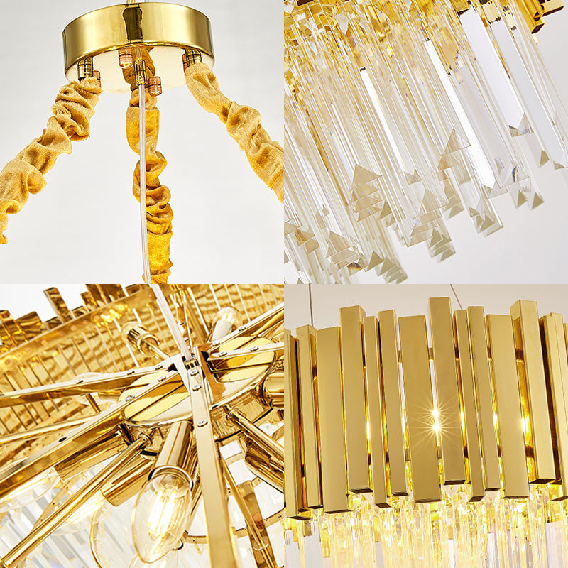 Modern Layered Metal Chandelier Lamp - 6-Light Golden Hanging Light With Crystal Icicles 26/35.5/39