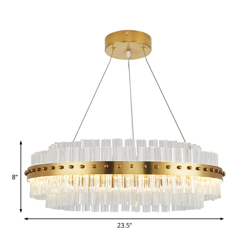 Modernist Gold Chandelier: Dual-Layered Clear Glass Shade Led Ceiling Pendant For Living Room -