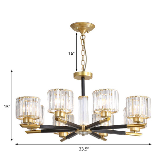Modern Ribbed Crystal Cylinder Chandelier Pendant - 3/6/8-Head Bedroom Hanging Lamp Kit