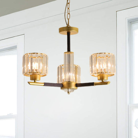 Modern Ribbed Crystal Cylinder Chandelier Pendant - 3/6/8-Head Bedroom Hanging Lamp Kit