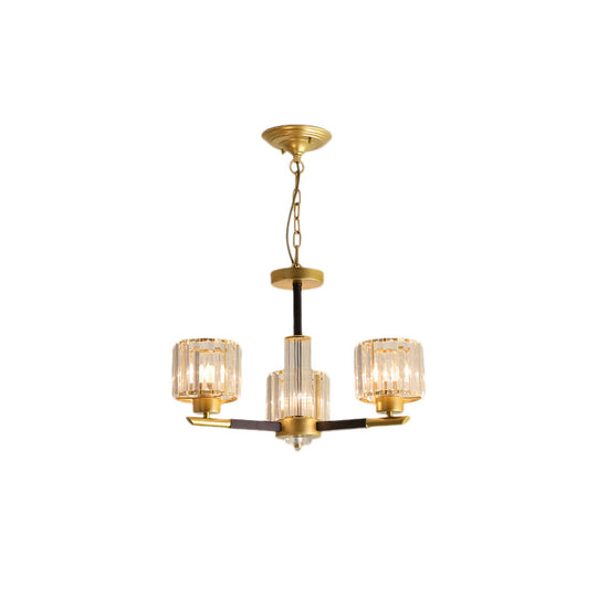 Modern Ribbed Crystal Cylinder Chandelier Pendant - 3/6/8-Head Bedroom Hanging Lamp Kit