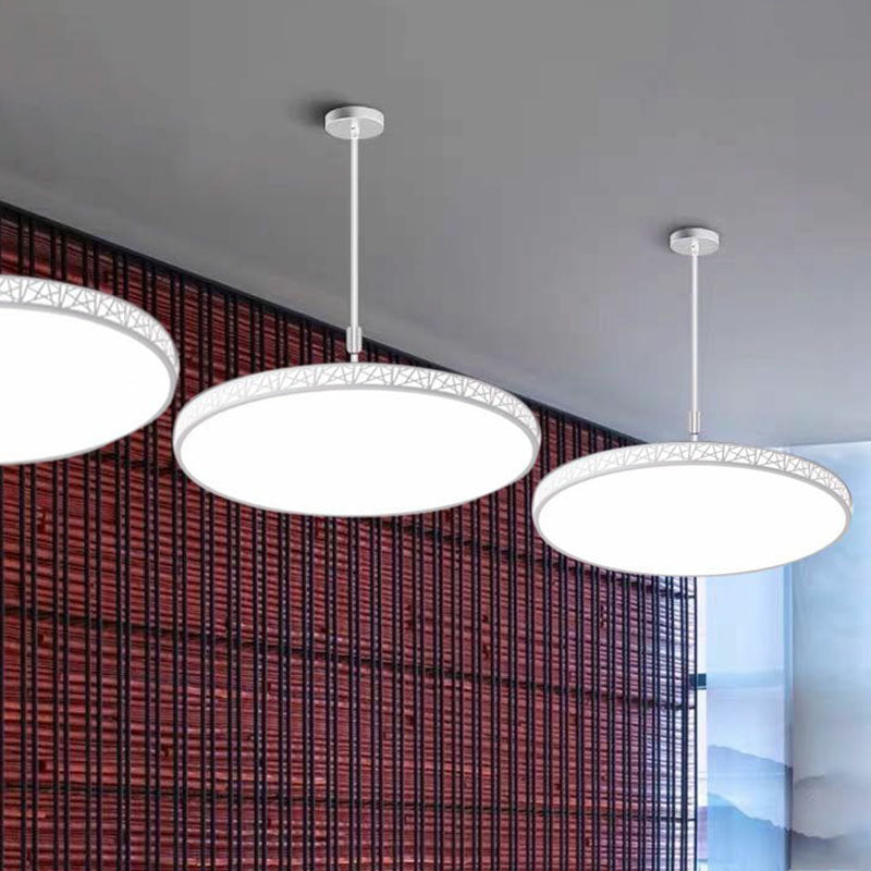 Modern Metallic Led Chandelier: Hollow-Carved Suspension Light For Conference Room