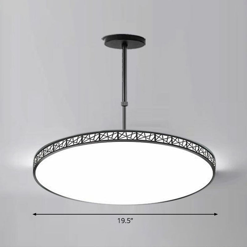 Modern Metallic Led Chandelier: Hollow-Carved Suspension Light For Conference Room Black / 19.5’