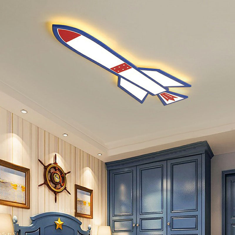 Rocket Child Room Led Flush Mount Ceiling Light In Blue - Simplicity And Acrylic Design / 31’ White