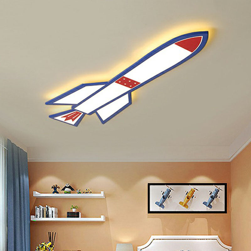 Rocket Child Room Led Flush Mount Ceiling Light In Blue - Simplicity And Acrylic Design