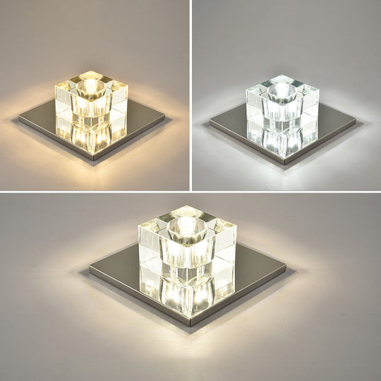 Modern Crystal Block Mini Flush Ceiling Light With Clear Led - Ideal For Corridor / 7 Third Gear