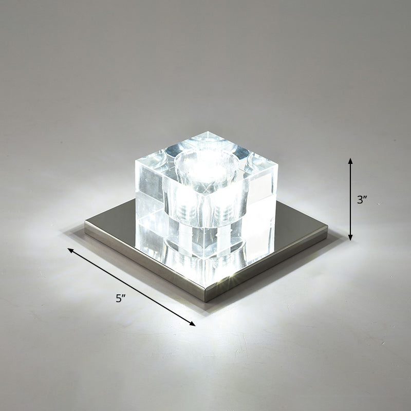 Modern Crystal Block Mini Flush Ceiling Light With Clear Led - Ideal For Corridor / 5 White