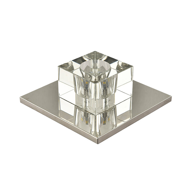 Modern Crystal Block Mini Flush Ceiling Light With Clear Led - Ideal For Corridor
