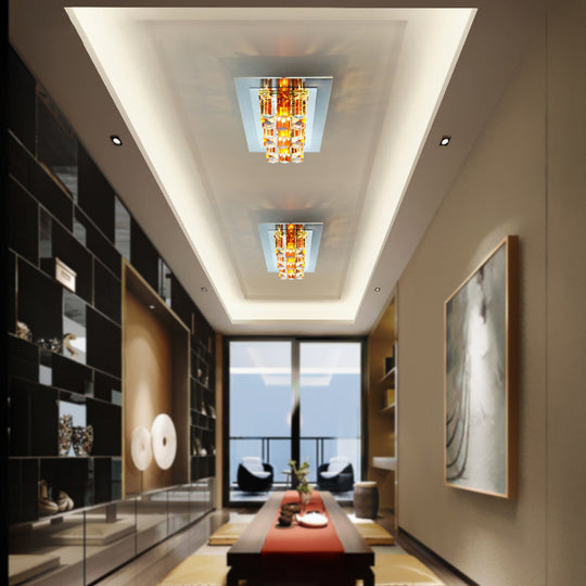 Crystal Entryway Rectangle Led Flush Mount Ceiling Light
