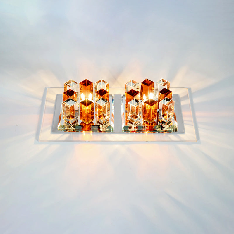 Modern Led Crystal Flush Ceiling Light Fixture - Rectangular Corridor Tan
