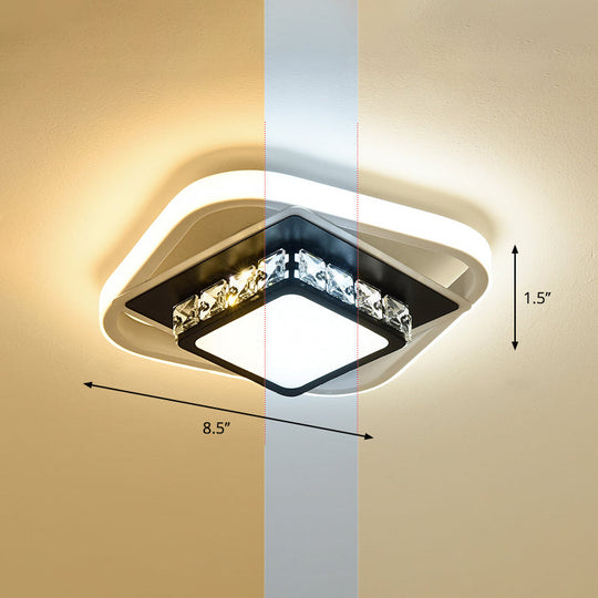 Acrylic Led Flush Ceiling Light: Square Nordic Style With Crystal Accent Ideal For Entryways Black