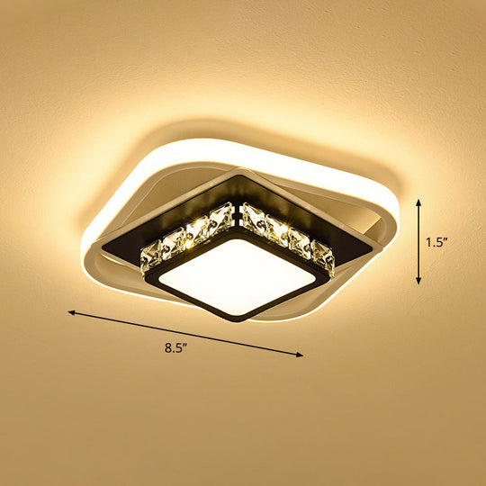 Acrylic Led Flush Ceiling Light: Square Nordic Style With Crystal Accent Ideal For Entryways Black /
