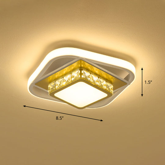 Acrylic Led Flush Ceiling Light: Square Nordic Style With Crystal Accent Ideal For Entryways Gold /