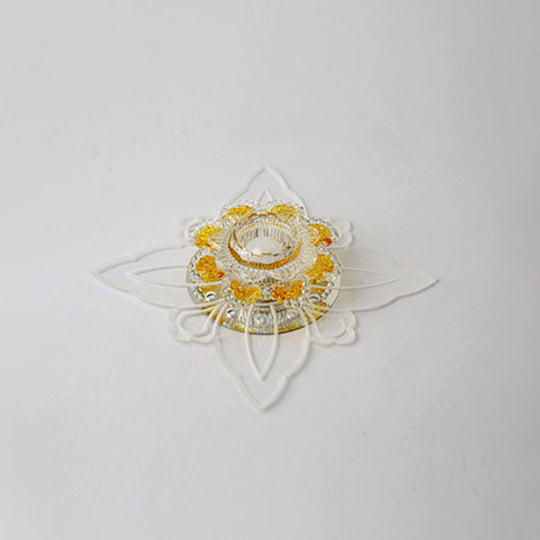 Yellow Crystal Minimalist Led Flush Mount With Floral Shape For Corridors