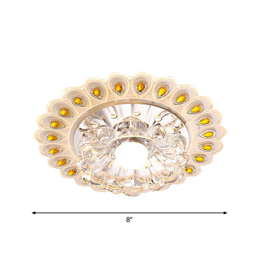 Crystal Flower Flush Ceiling Light With Led - Modern Style