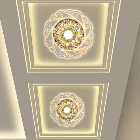 Clear Crystal Floral Led Flush Mount Ceiling Light For Entryway / Warm