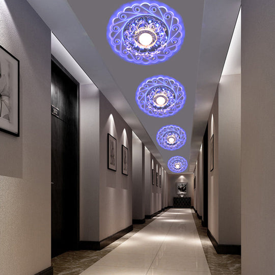 Contemporary Led Flower Flush Crystal Ceiling Light For Elegant Passages