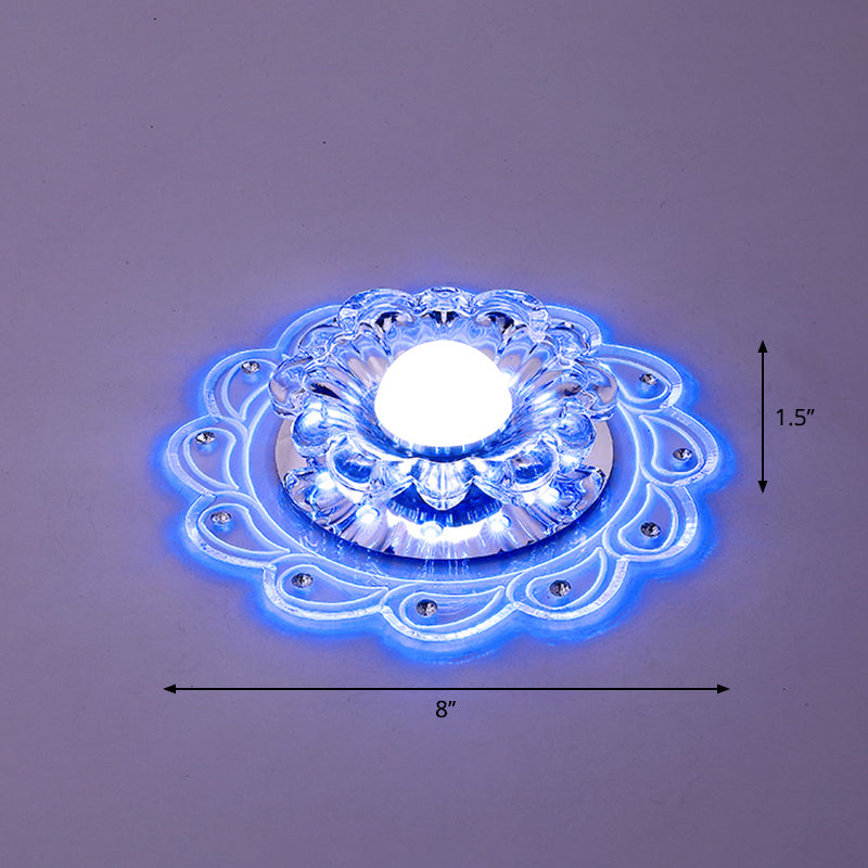 Crystal Clear Led Flush Mount Ceiling Light For Foyer - Blossom Simplicity / Blue