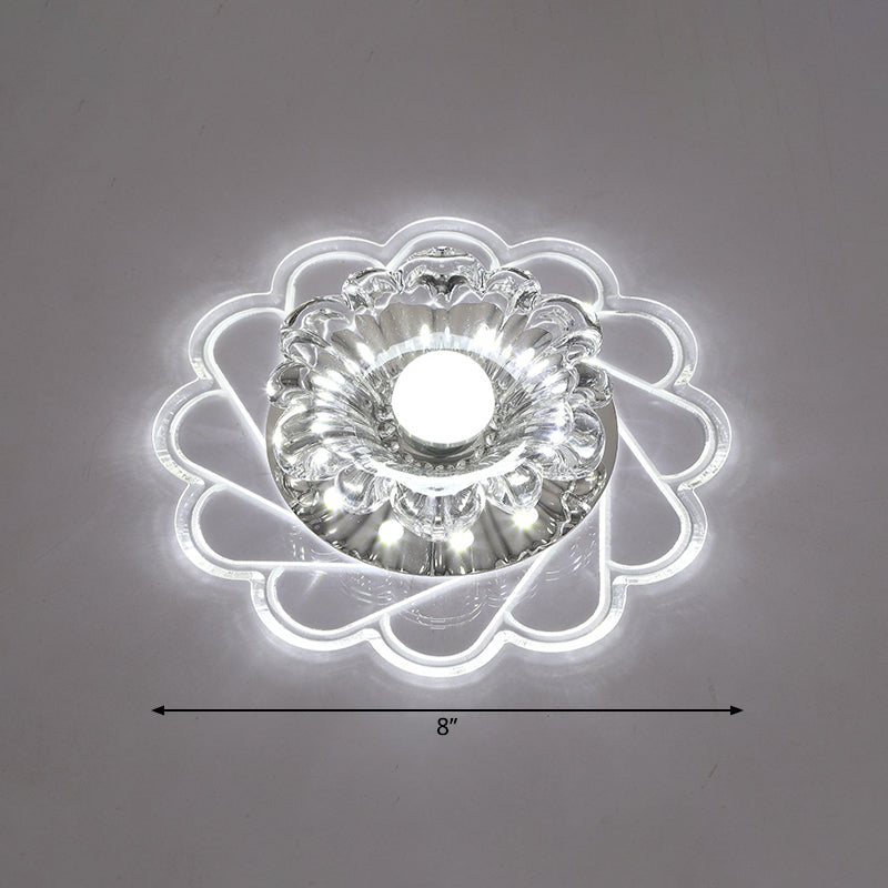 Modern Crystal Led Flush Ceiling Light For Hallway - Clear Floral Mount Fixture / White