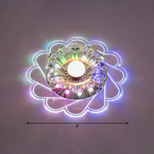 Modern Crystal Led Flush Ceiling Light For Hallway - Clear Floral Mount Fixture / Multi Color