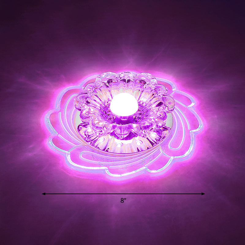 Floral Shade Crystal Led Flush Mount Lighting For Entryway - Minimalist Design Clear / Purple