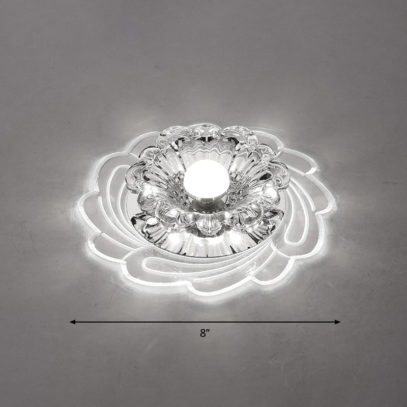 Floral Shade Crystal Led Flush Mount Lighting For Entryway - Minimalist Design Clear / White