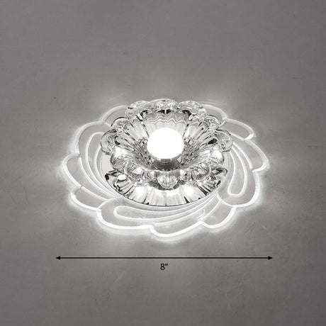 Floral Shade Crystal Led Flush Mount Lighting For Entryway - Minimalist Design Clear / White
