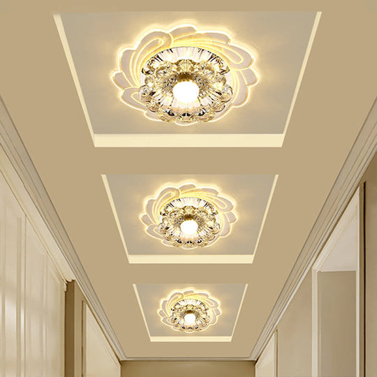 Floral Shade Crystal Led Flush Mount Lighting For Entryway - Minimalist Design