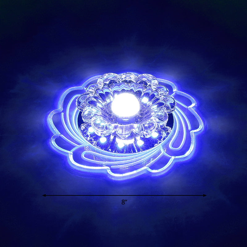 Floral Shade Crystal Led Flush Mount Lighting For Entryway - Minimalist Design Clear / Blue