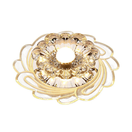 Floral Shade Crystal Led Flush Mount Lighting For Entryway - Minimalist Design