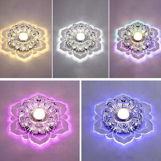 Modern Clear Led Flush Ceiling Light For Foyer - Blossom Shade Crystal