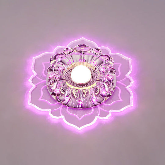 Modern Clear Led Flush Ceiling Light For Foyer - Blossom Shade Crystal / Purple