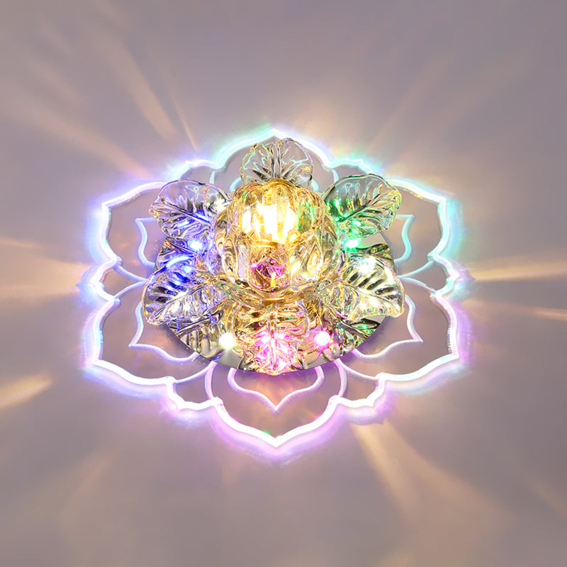Minimalist Crystal Clear Led Floral Shade Flush Mount Light For Corridor / Multi Color