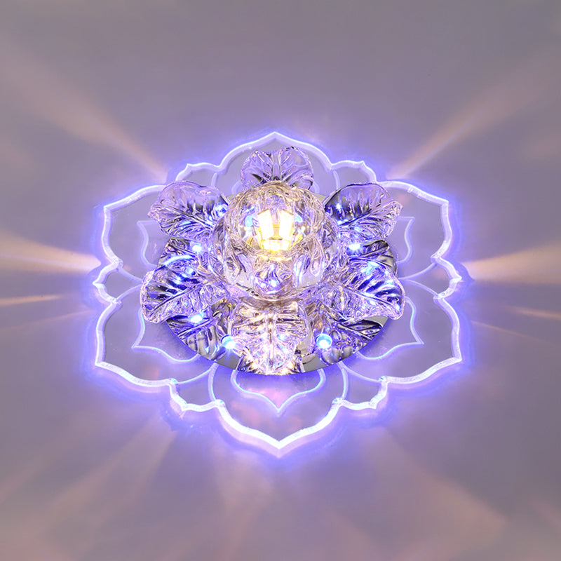 Minimalist Crystal Clear Led Floral Shade Flush Mount Light For Corridor / Blue