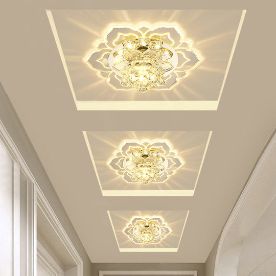 Modern Crystal Led Flush Mount Ceiling Light For Hallway - Clear Blossom Design