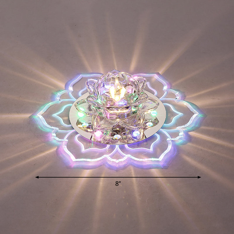 Modern Crystal Led Flush Mount Ceiling Light For Hallway - Clear Blossom Design / Multi Color