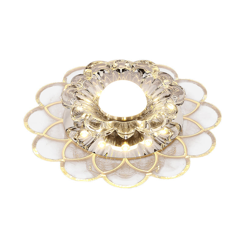 Modern Floral Flush Ceiling Light - Crystal Led Mount For Clear Entryway Lighting