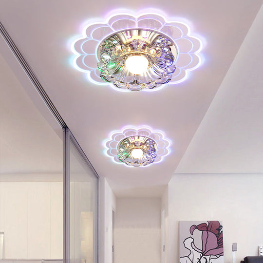 Led Crystal Corridor Ceiling Light - Flower Shade Flush Mount