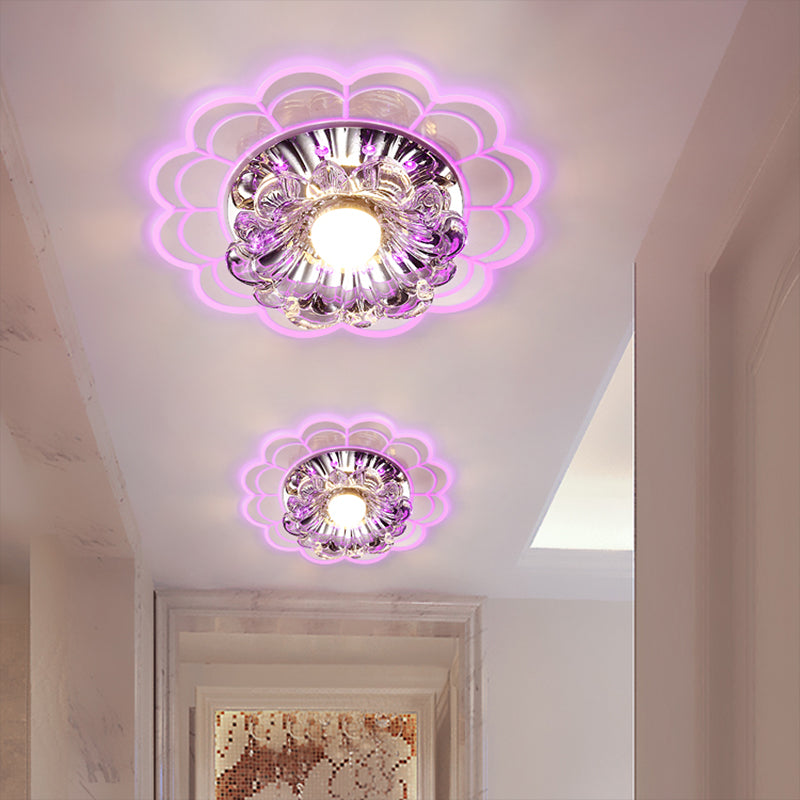 Led Crystal Corridor Ceiling Light - Flower Shade Flush Mount
