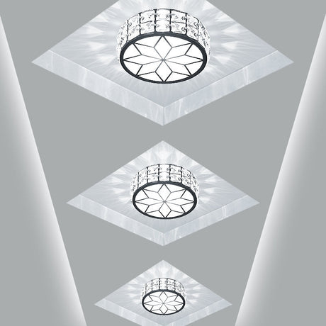 Minimalist Black Led Crystal Drum Flush Mount Lighting With White Light