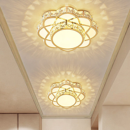 Crystal - Encrusted Gold Flush Mount Ceiling Light With Contemporary Floral Design And Led