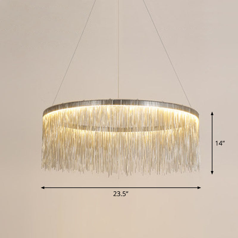 Modern Fringed Round Ceiling Pendant Light For Living Room Silver / 23.5’’