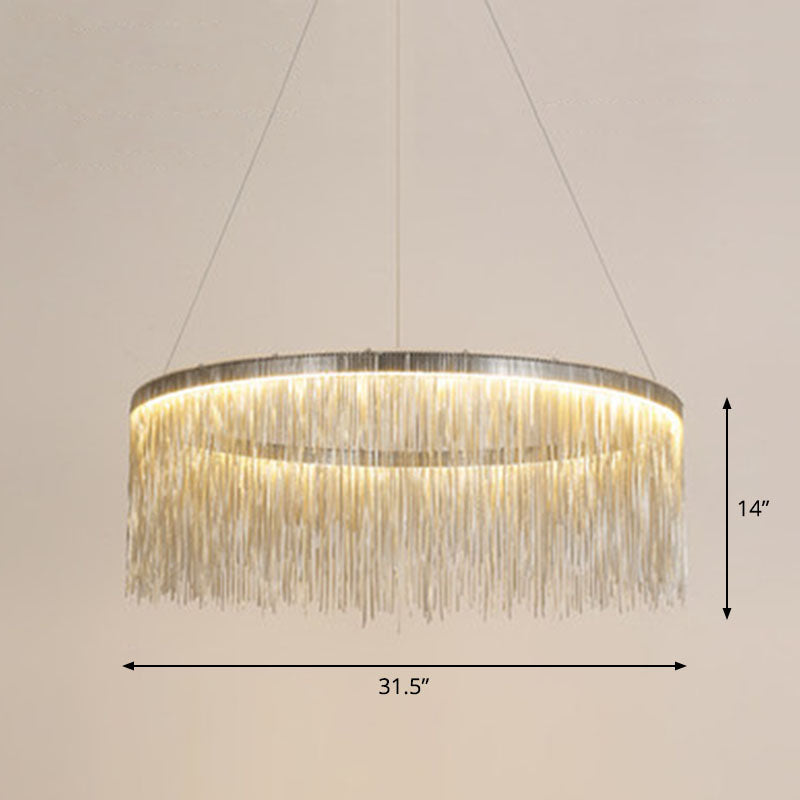 Modern Fringed Round Ceiling Pendant Light For Living Room Silver / 31.5’’