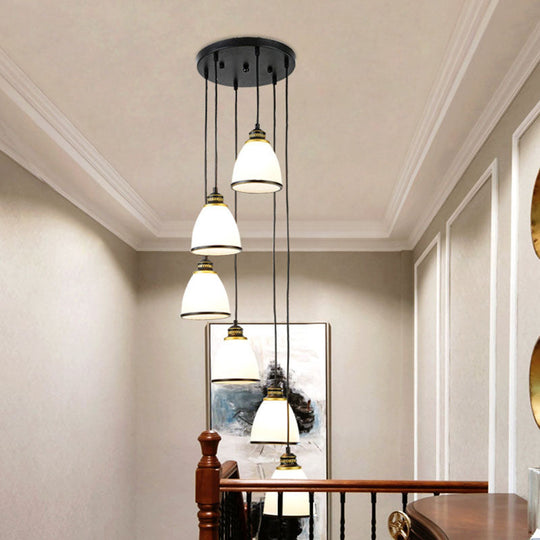 Simplicity Multi-Light Pendant | Cream Glass Spiral Bell Shade Staircase Hanging Light
