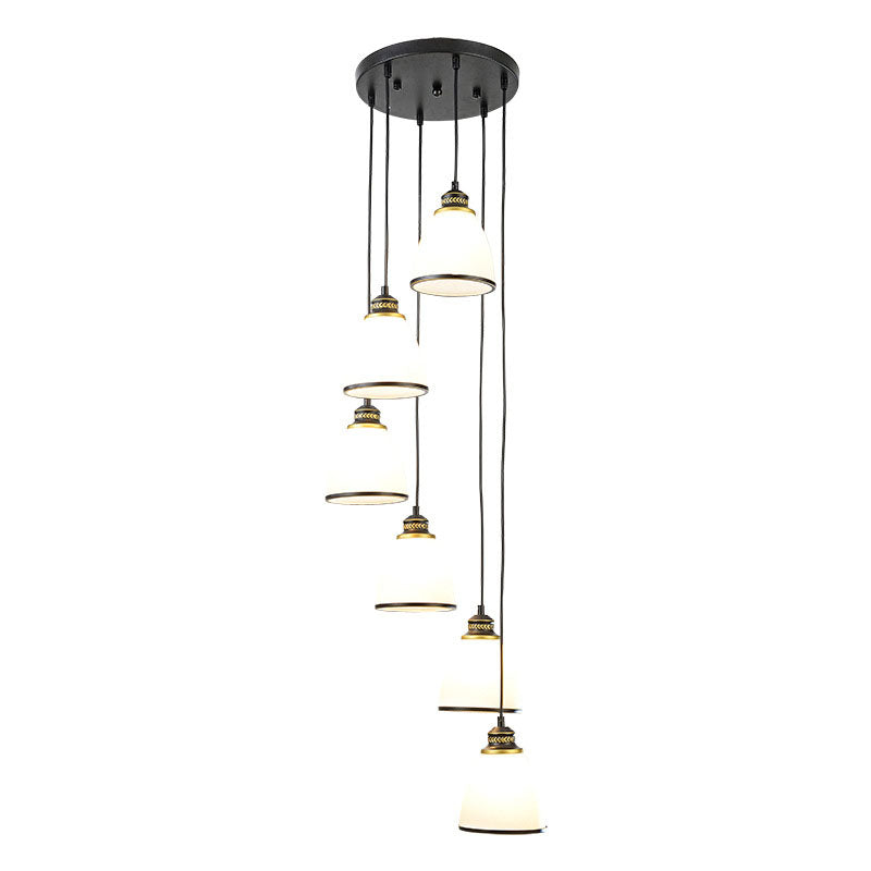 Simplicity Multi-Light Pendant | Cream Glass Spiral Bell Shade Staircase Hanging Light