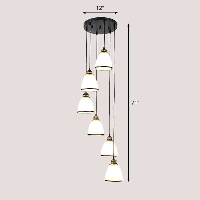Simplicity Multi-Light Pendant | Cream Glass Spiral Bell Shade Staircase Hanging Light