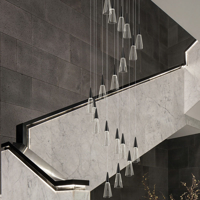 Spiral Conical Pendant Light For Modern Stairwells - Multi-Light Acrylic Hanging Fixture