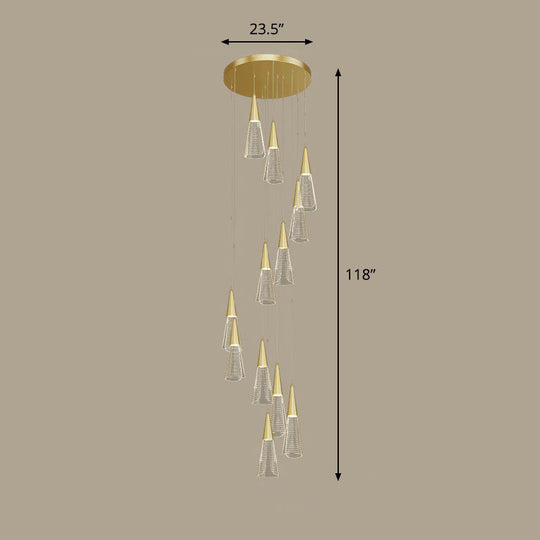 Spiral Conical Pendant Light For Modern Stairwells - Multi-Light Acrylic Hanging Fixture 12 / Gold