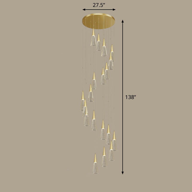 Spiral Conical Pendant Light For Modern Stairwells 19 / Gold White