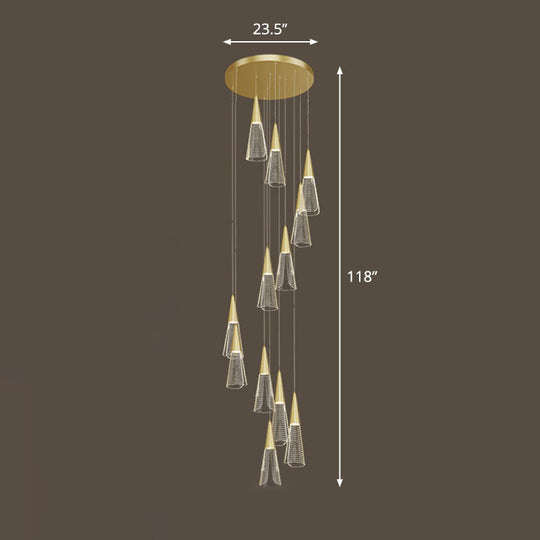 Spiral Conical Pendant Light For Modern Stairwells - Multi-Light Acrylic Hanging Fixture